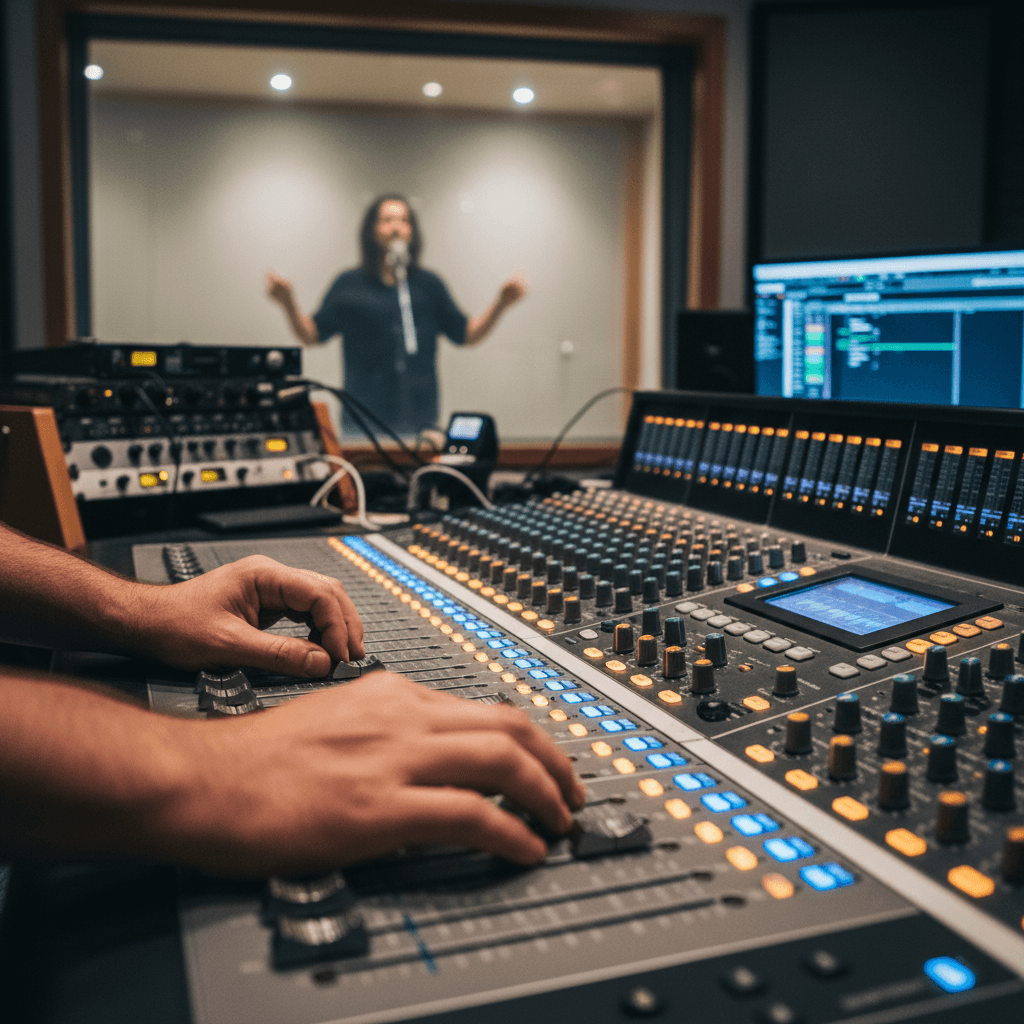 Christian rapper in studio