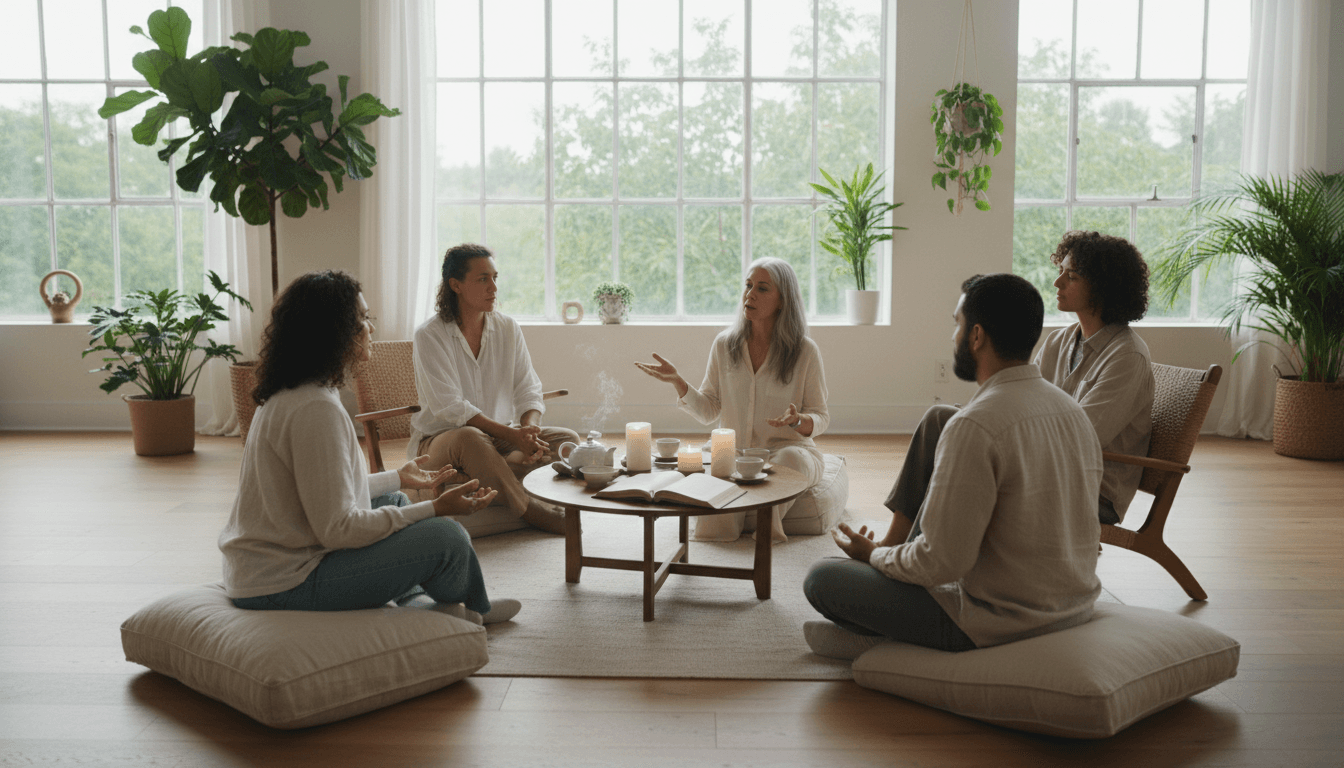 Community members in spiritual fellowship and prayer