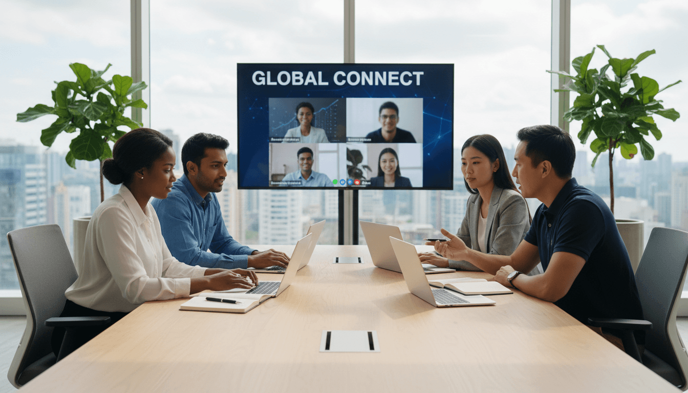 Diverse group of people participating in a live Zoom meeting with warm lighting